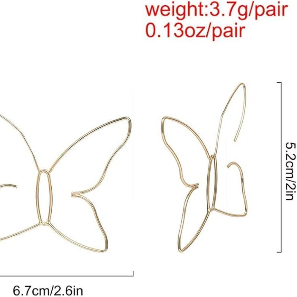 Gold Tone Butterfly Wire Hoop Earrings Lightweight Alloy French Hook - Picture 9 of 9
